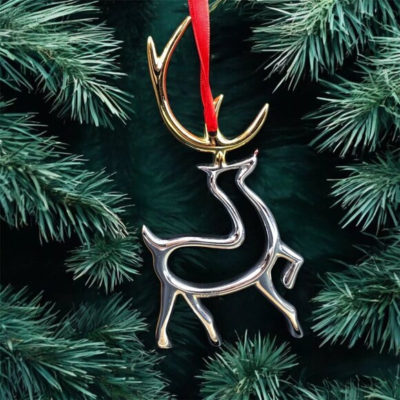 Nambe Brass Christmas Ornament Silver plated Reindeer Antlers Minimalist Decor - Picture 1 of 6